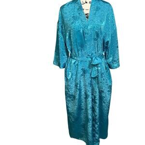 Vintage Ashley Amos Long Sleeve Blue Satin‎ Feel Robe Women’s M